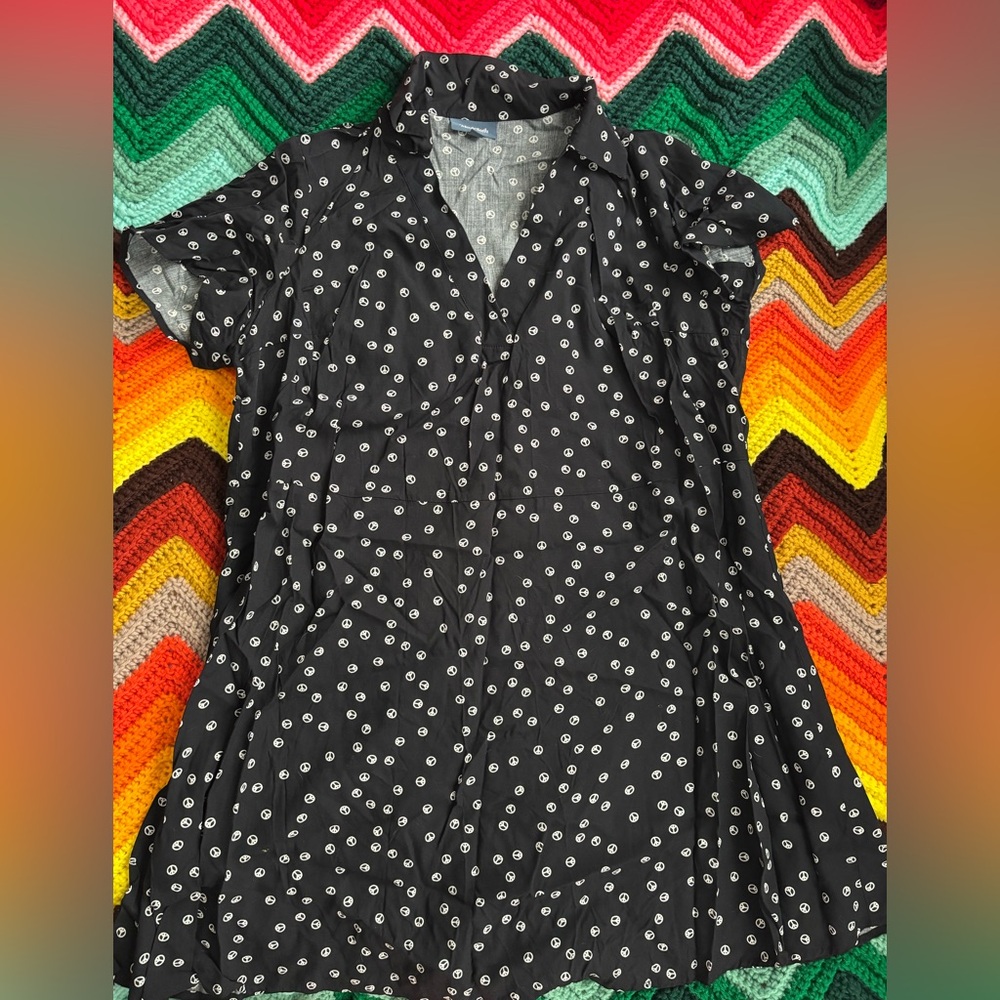 ModCloth Retro Peace Sign Printed Shift Rayon Fabric Dress Size 1X